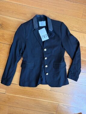 Zara Black Blazer with Gold-Tone Accents